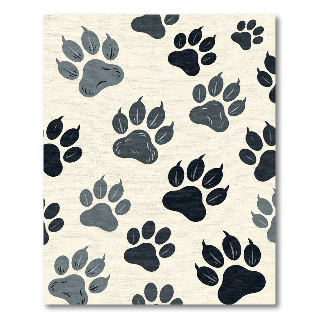 Playful Charcoal Paw Print Accent Rug