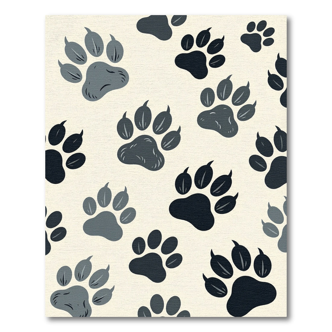 Playful Charcoal Paw Print Accent Rug