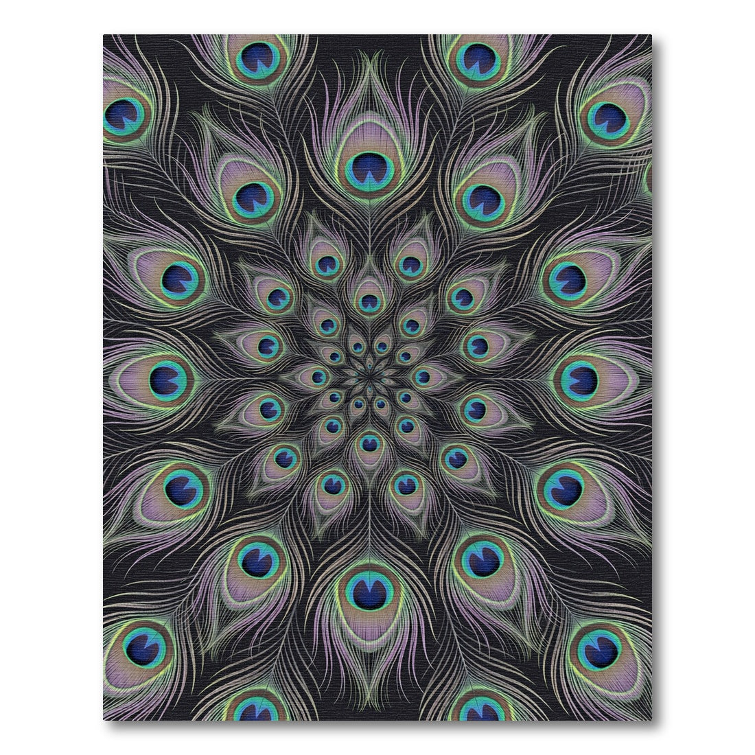 Intricate Peacock Feather Mandala Rug