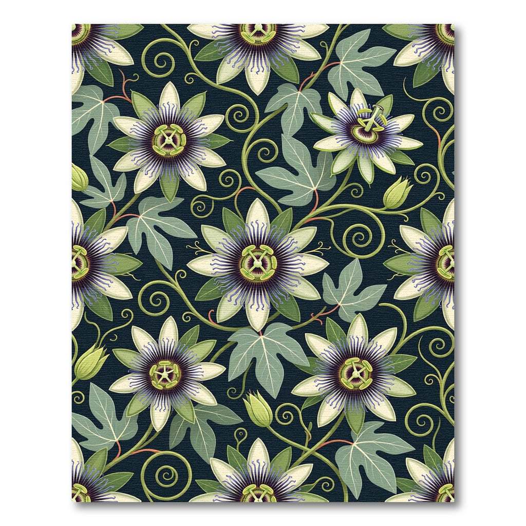 Botanical Passion Flower Vine Midnight Rug
