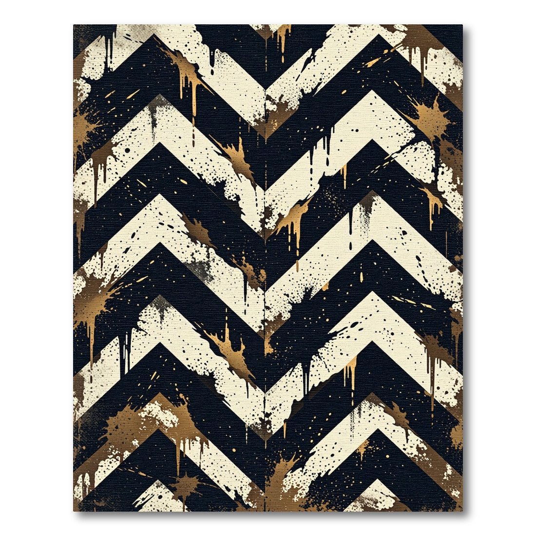 Golden Splattered Black Chevron Rug