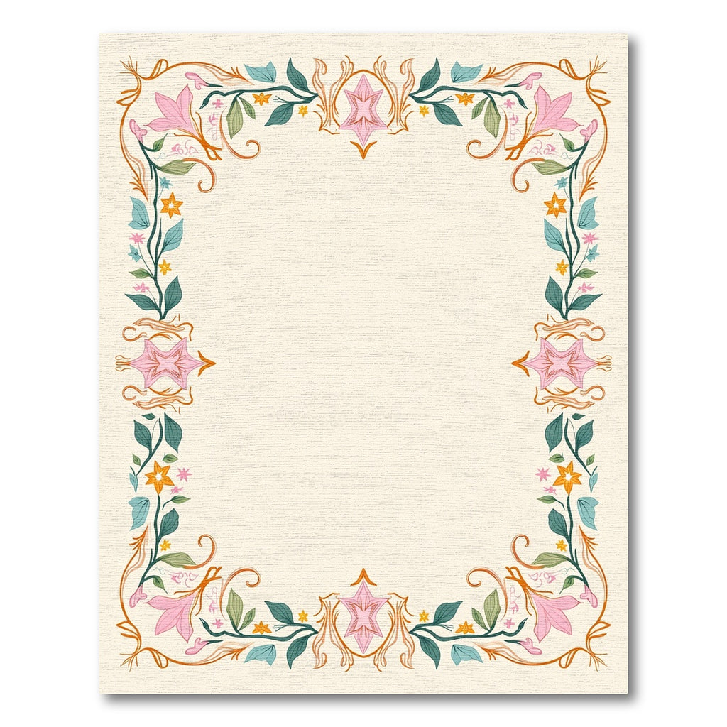 Pastel Pink Floral Vine Border Rug