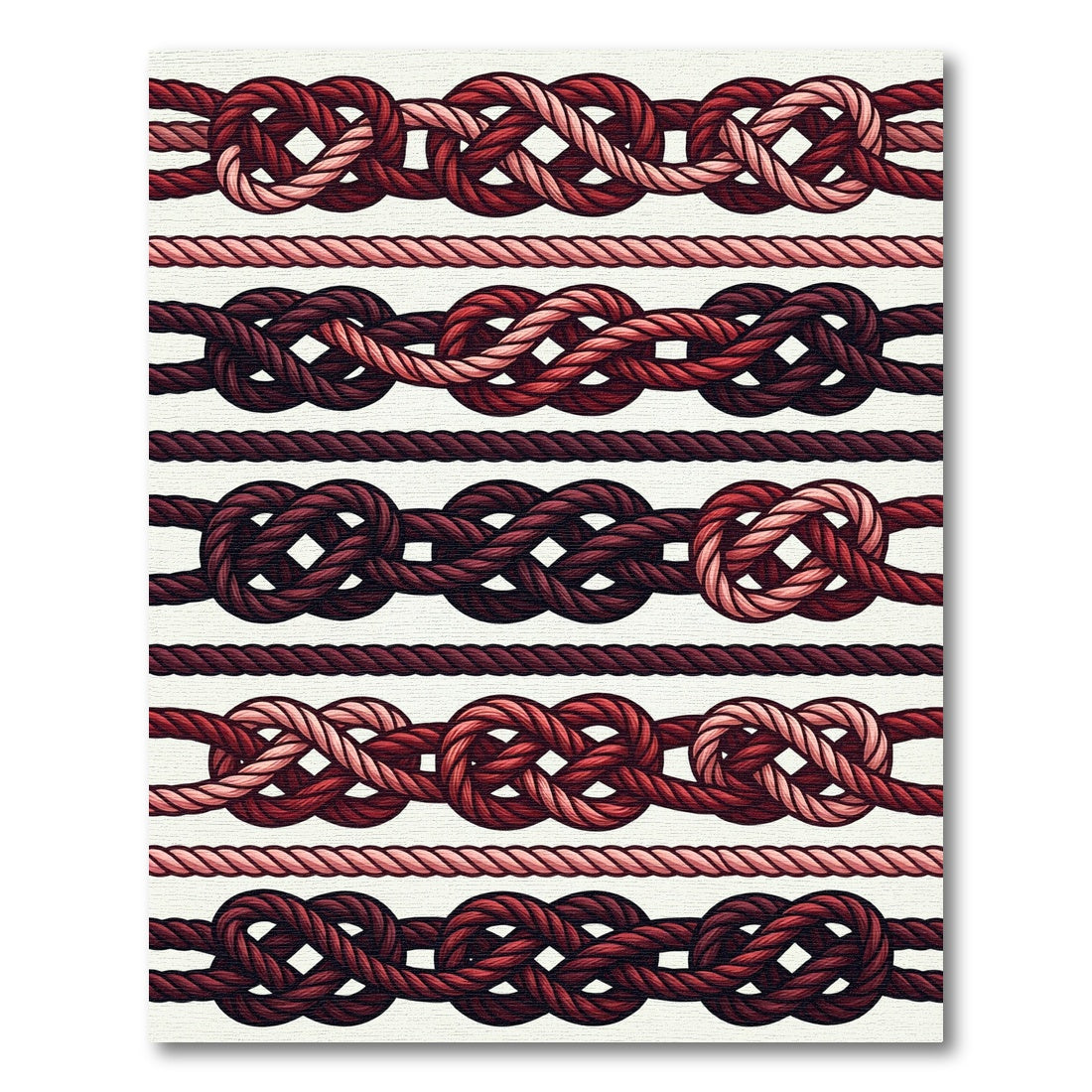 Red Rope Knot Nautical Stripes Rug