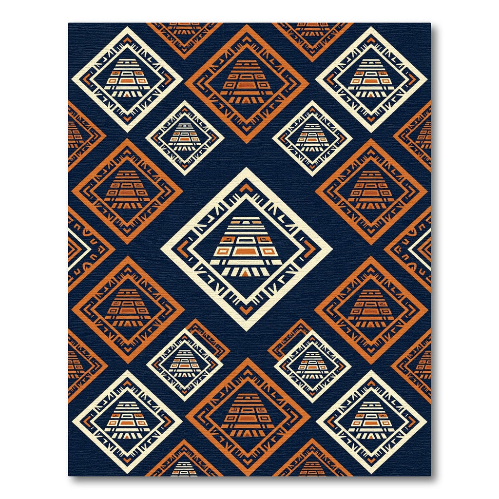 Geometric Aztec Step Pyramid Navy Gold Rug
