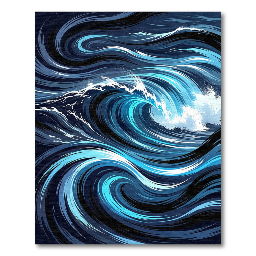 Dynamic Deep Blue Swirling Ocean Wave Rug