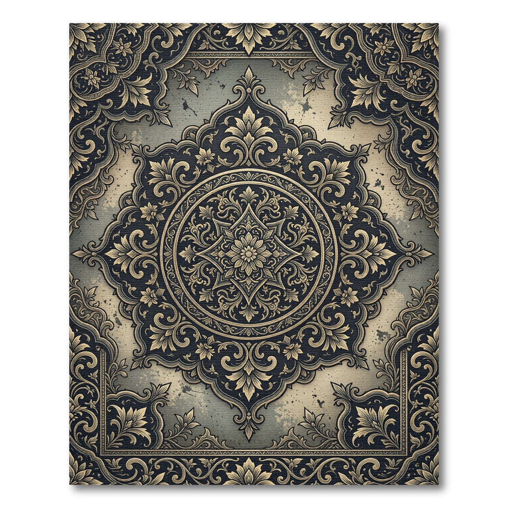 Vintage Gold Dark Floral Medallion Rug