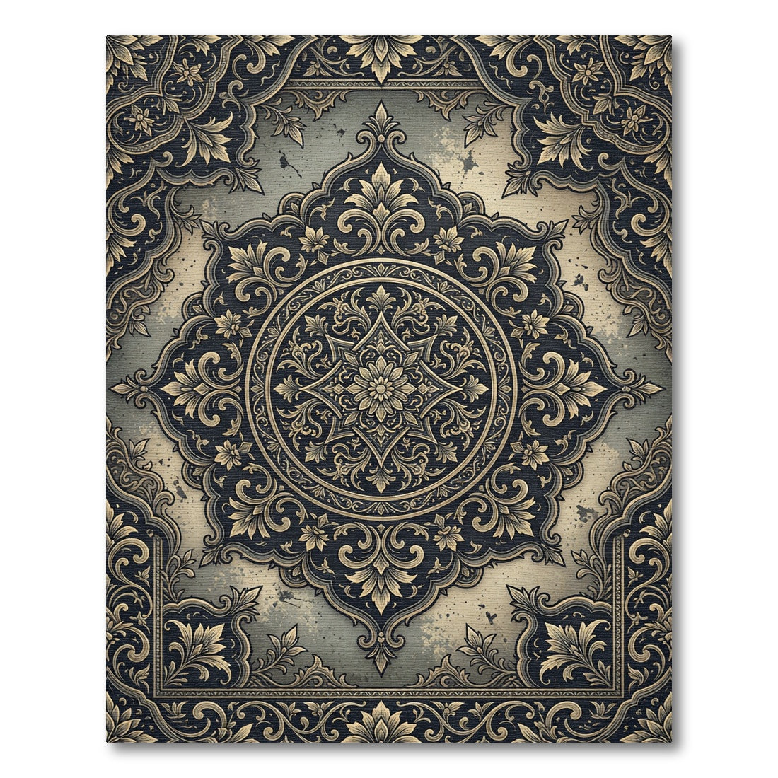 Vintage Gold Dark Floral Medallion Rug