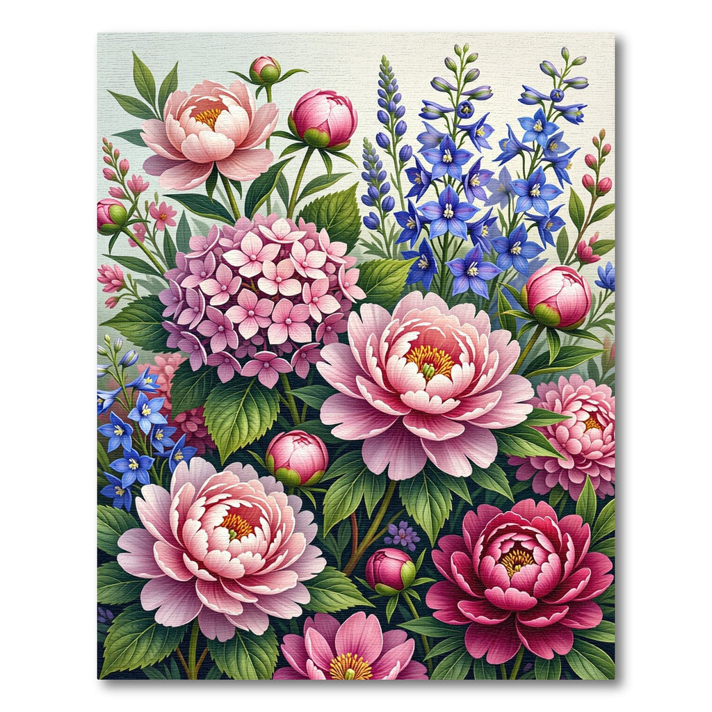Blushing Peony and Blue Larkspur Garden Rug