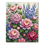 Blushing Peony and Blue Larkspur Garden Rug