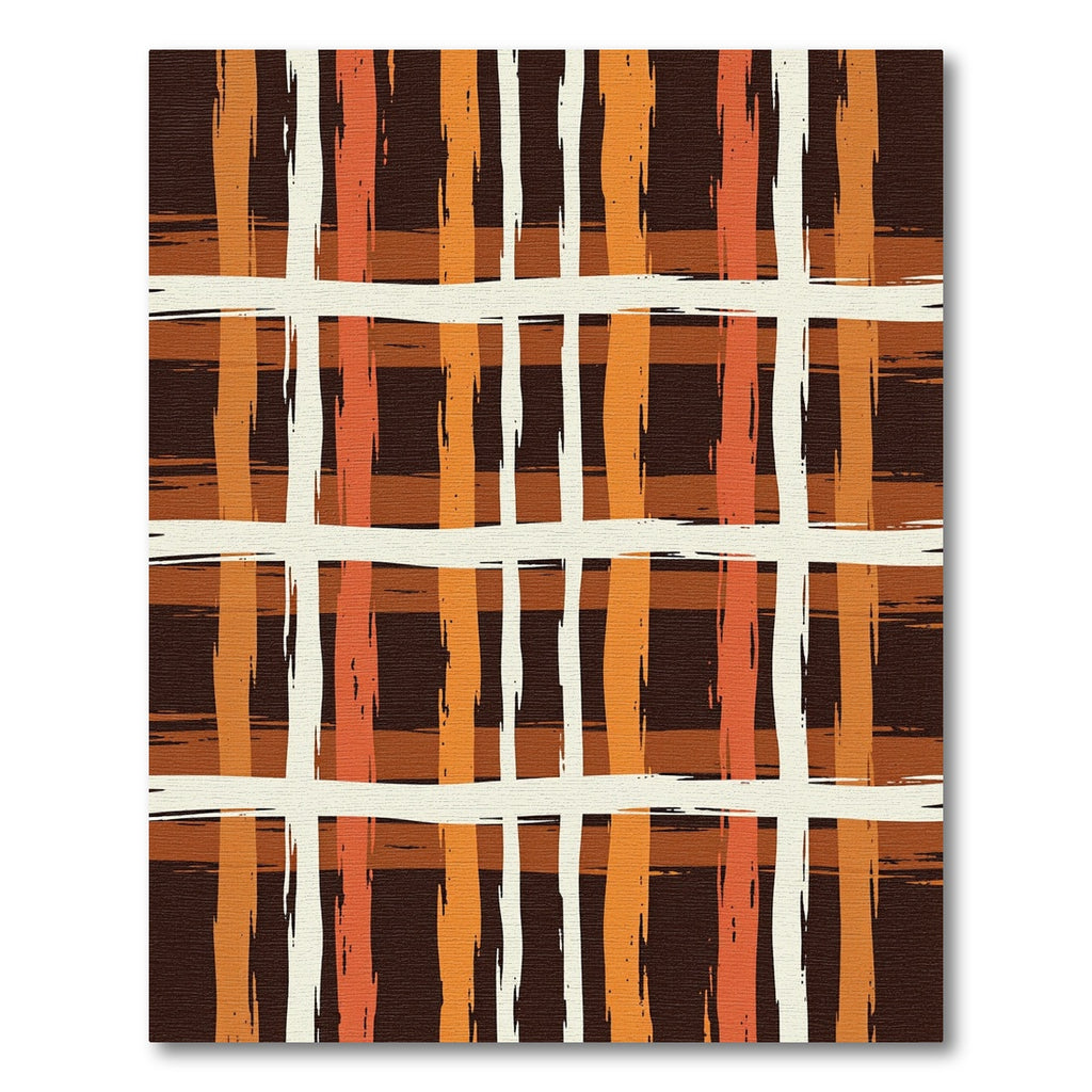 Rustic Earthy Plaid Brushstroke Grid Rug