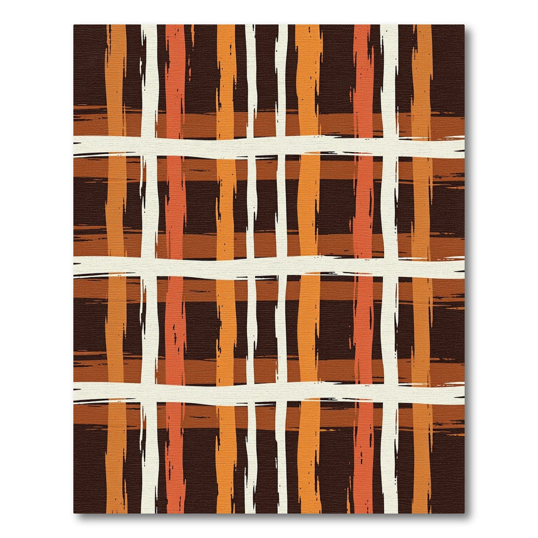 Rustic Earthy Plaid Brushstroke Grid Rug