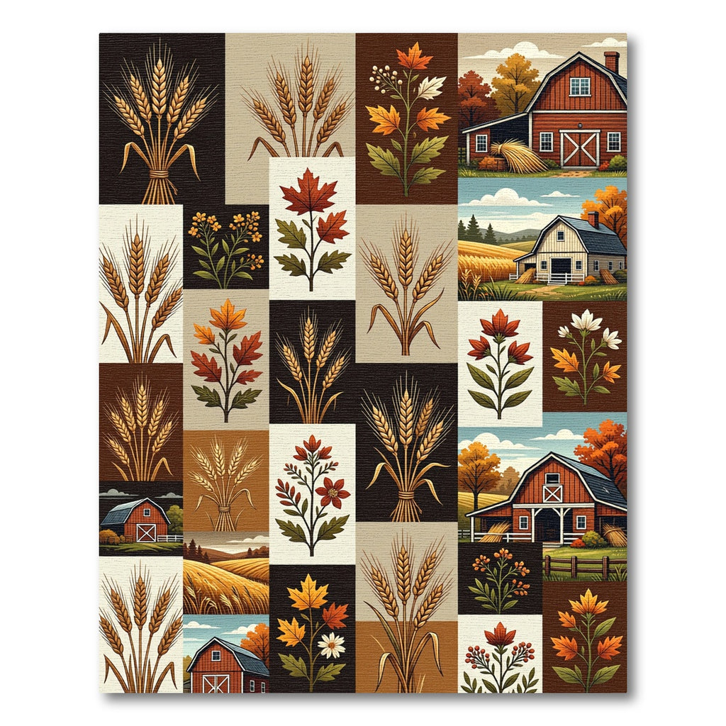 Autumn Harvest Wheat and Barn Quilt Rug