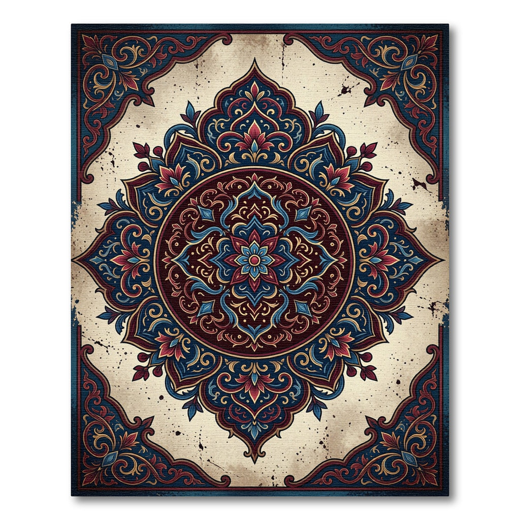 Deep Blue Crimson Floral Medallion Rug