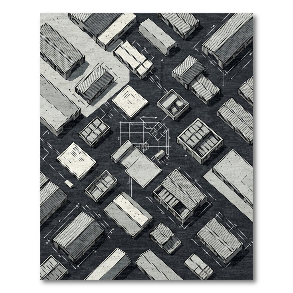 Architectural Blueprint Warehouse Collection Rug