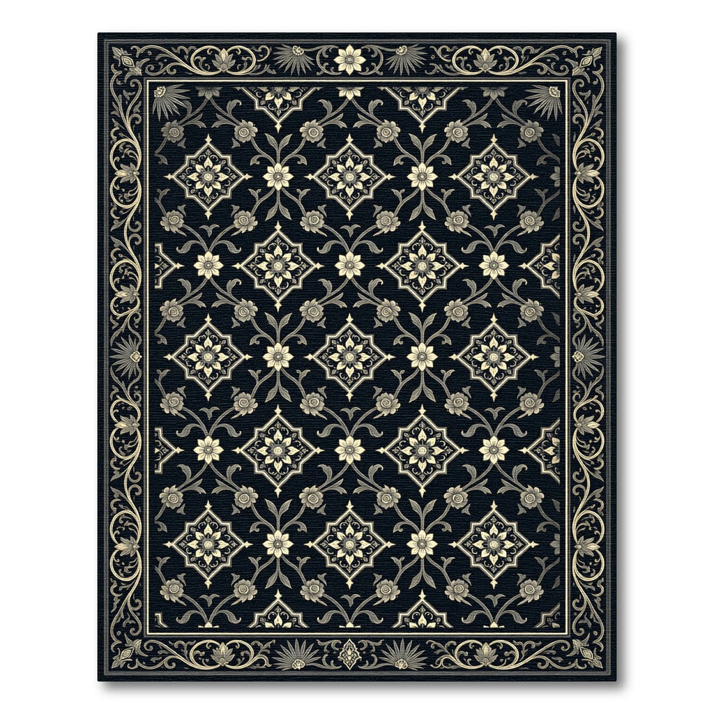 Ornate Ivory Floral Jacobean Rug