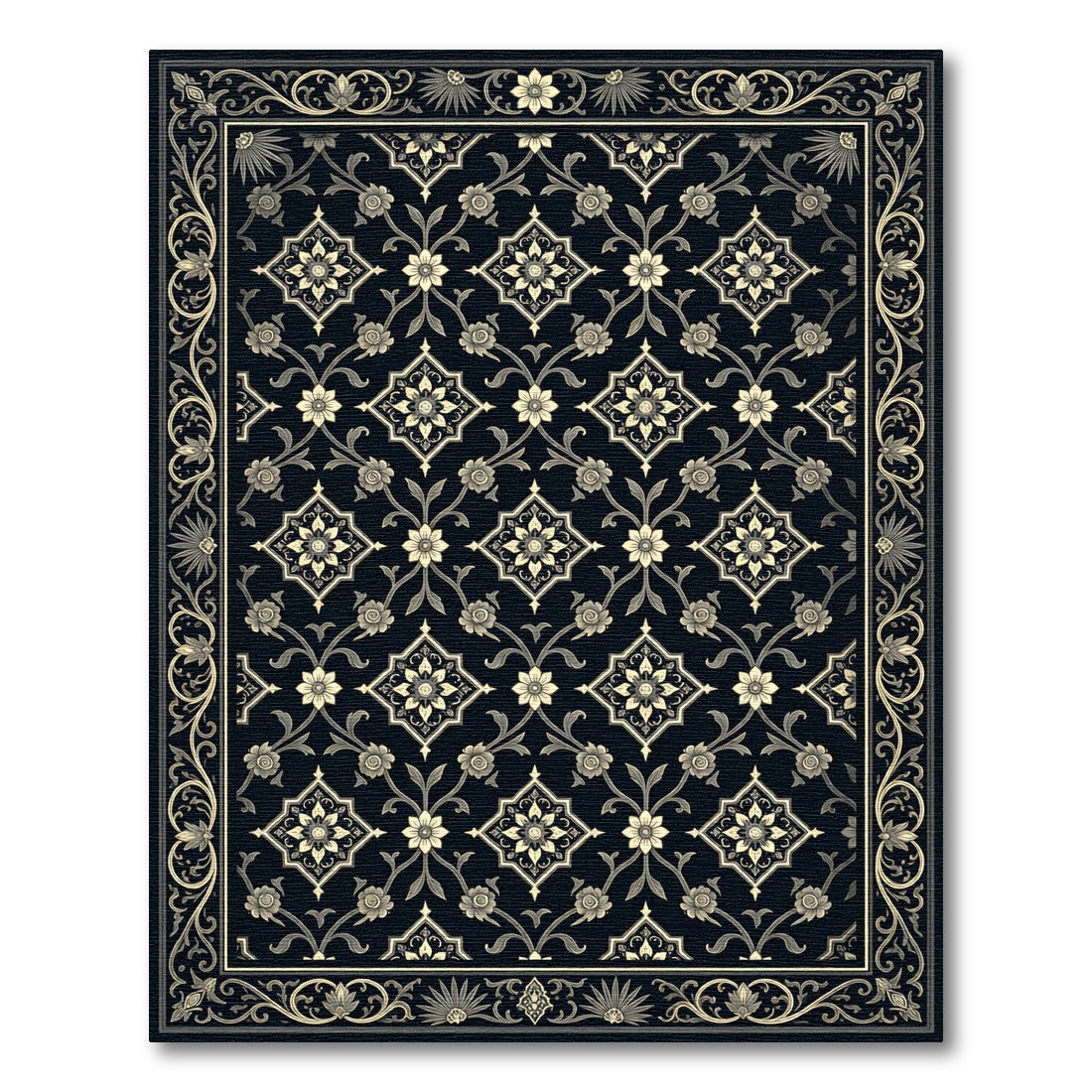 Ornate Ivory Floral Jacobean Rug
