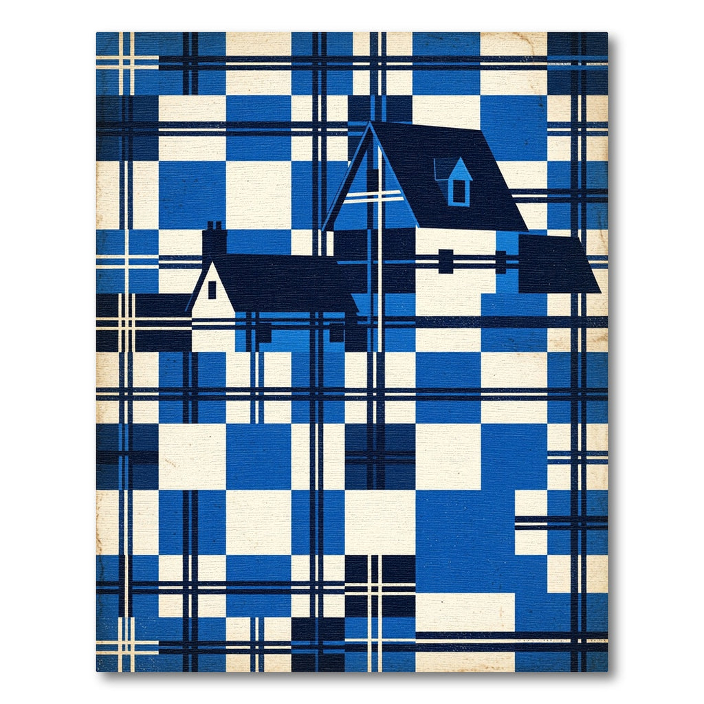 Blue Plaid Houses Abstract Rug