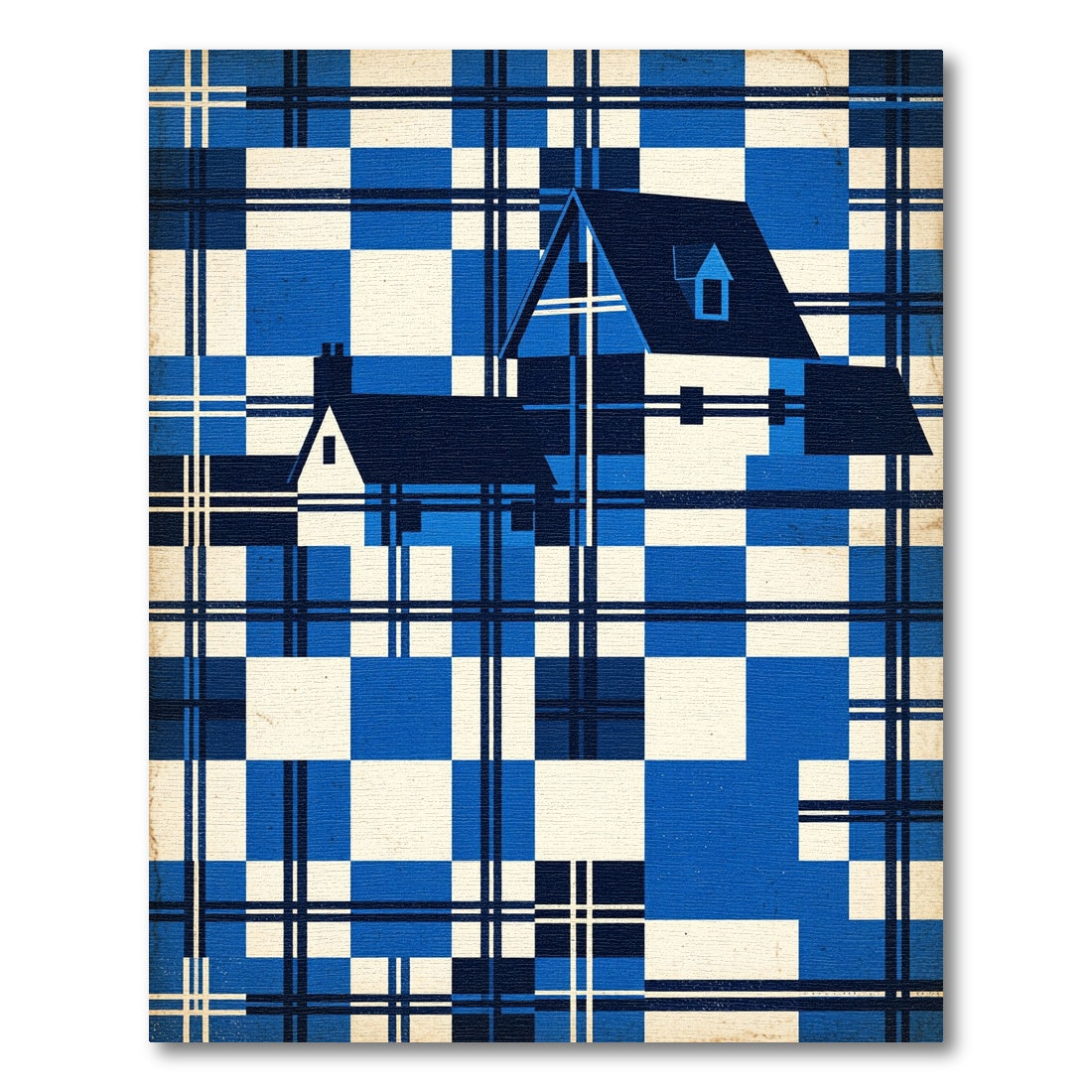 Blue Plaid Houses Abstract Rug