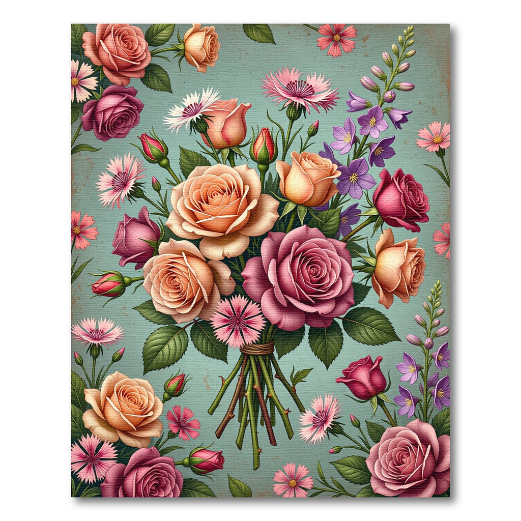 Pink Orange Rose Bouquet Arrangement Rug
