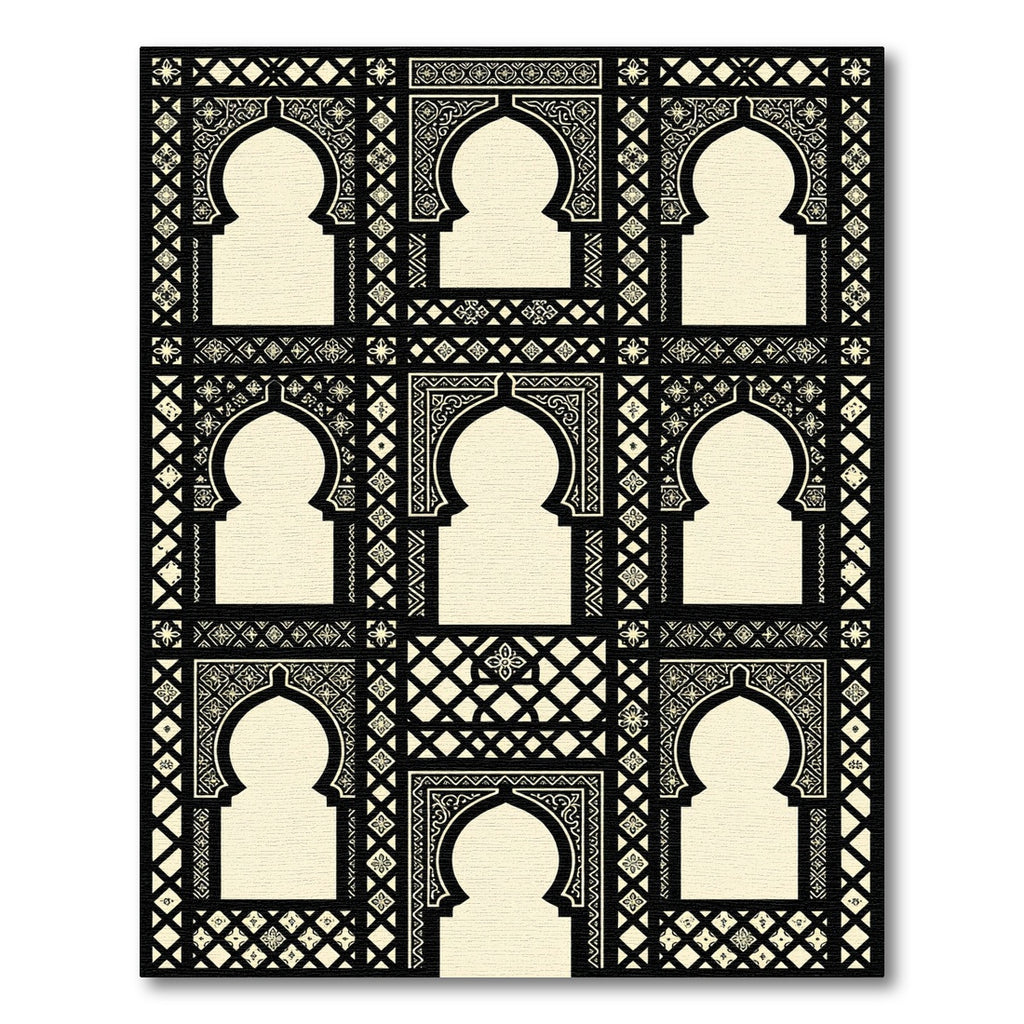 Black and Cream Geometric Arch Tapestry Rug