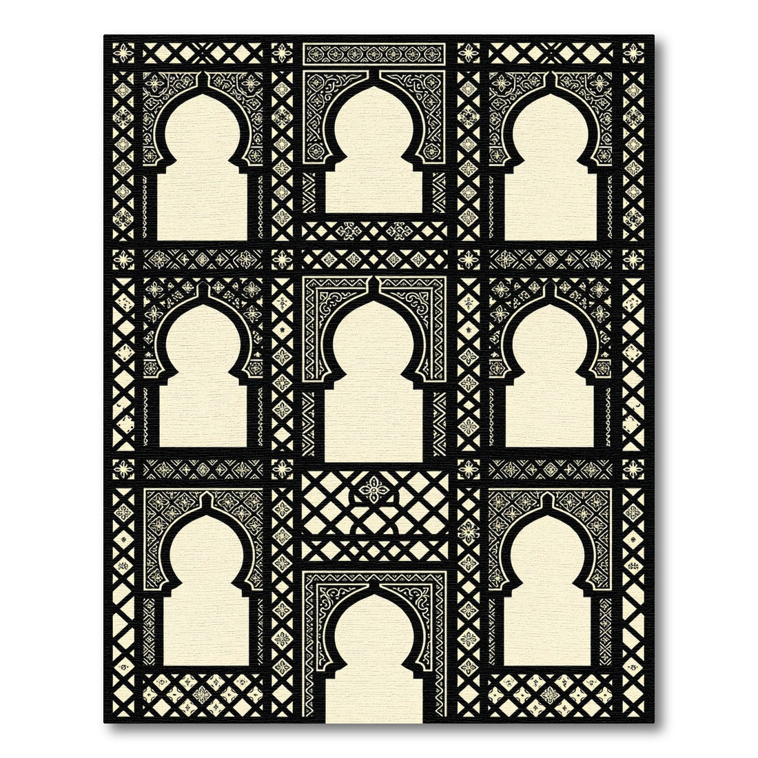 Black and Cream Geometric Arch Tapestry Rug