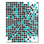 Abstract Teal and Charcoal Geometric Grid Rug