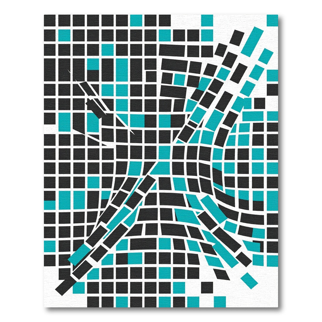 Abstract Teal and Charcoal Geometric Grid Rug
