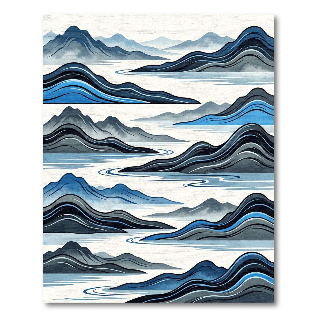 Blue Misty Mountain River Abstract Rug