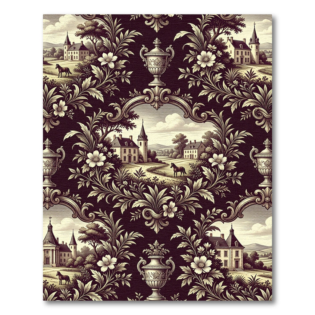 Antique French Chateau Landscape Vignette Rug