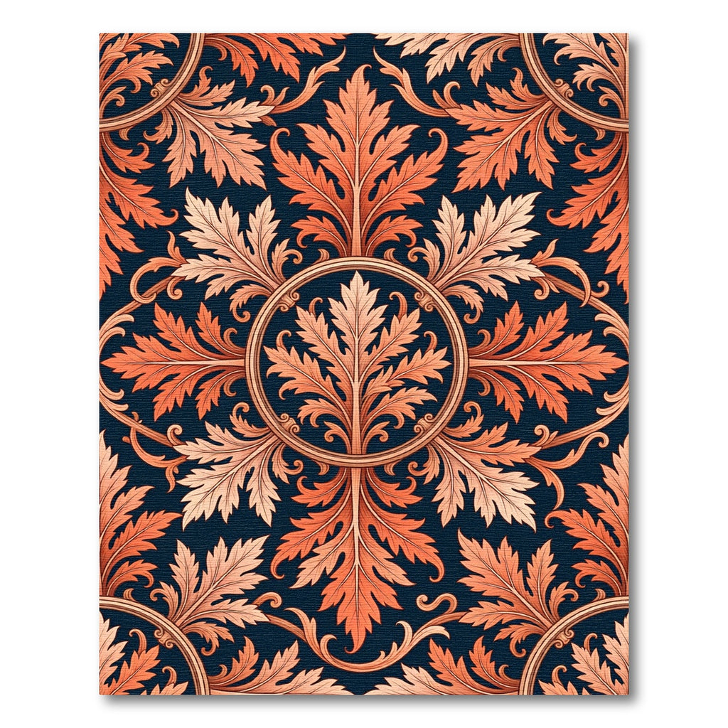 Coral Leaf Medallion Floral Navy Rug