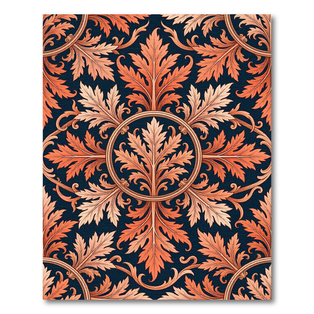 Coral Leaf Medallion Floral Navy Rug