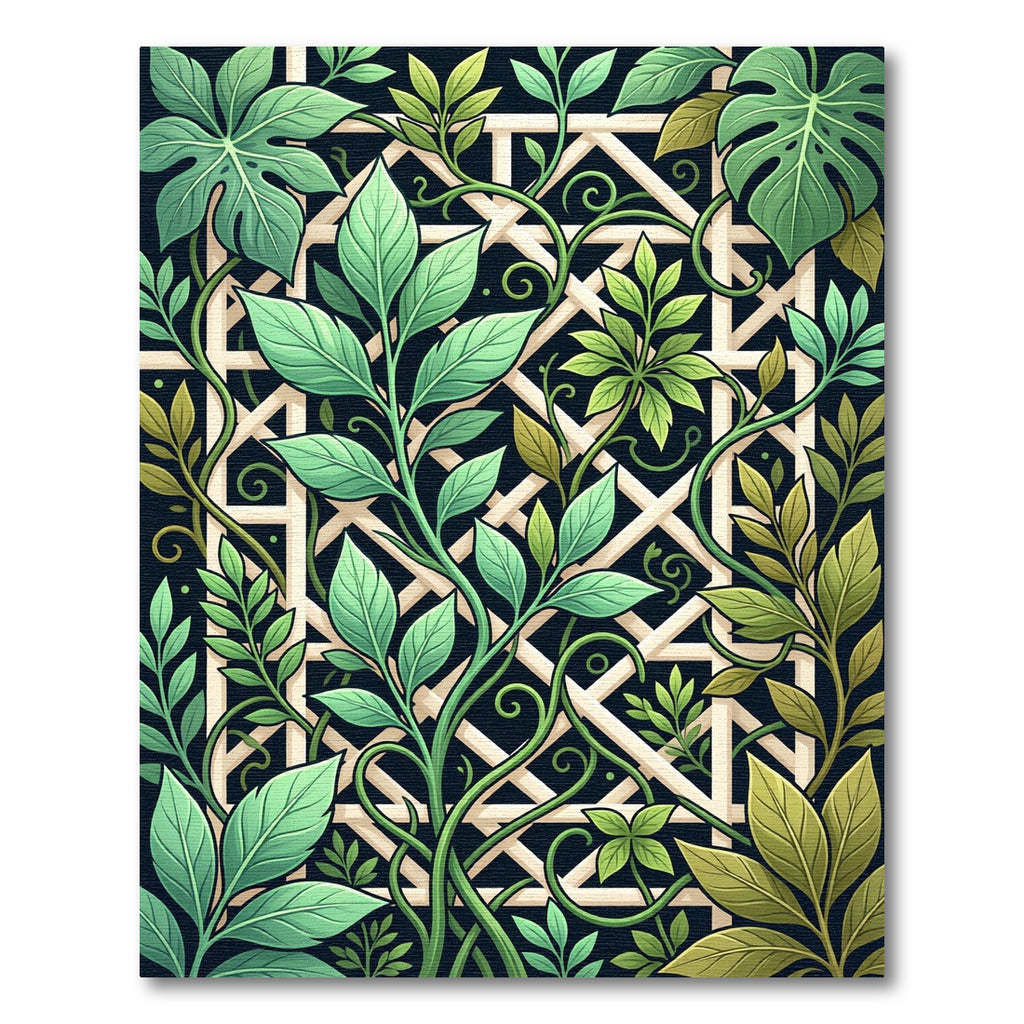 Lush Green Tropical Foliage Trellis Rug