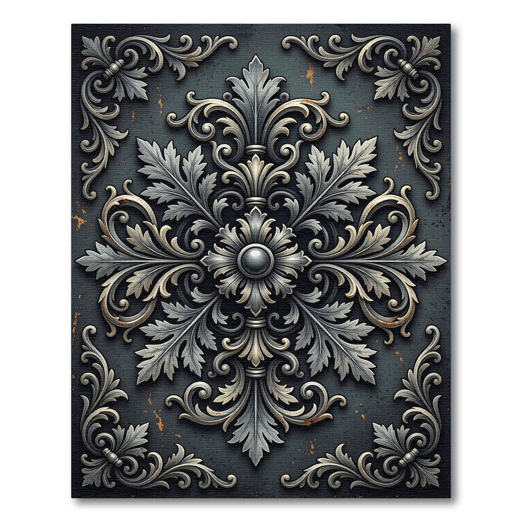 Ornate Charcoal Silver Baroque Medallion Rug