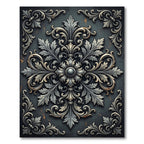Ornate Charcoal Silver Baroque Medallion Rug