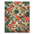 Playful Orange Dinosaur and Tropical Flora Rug
