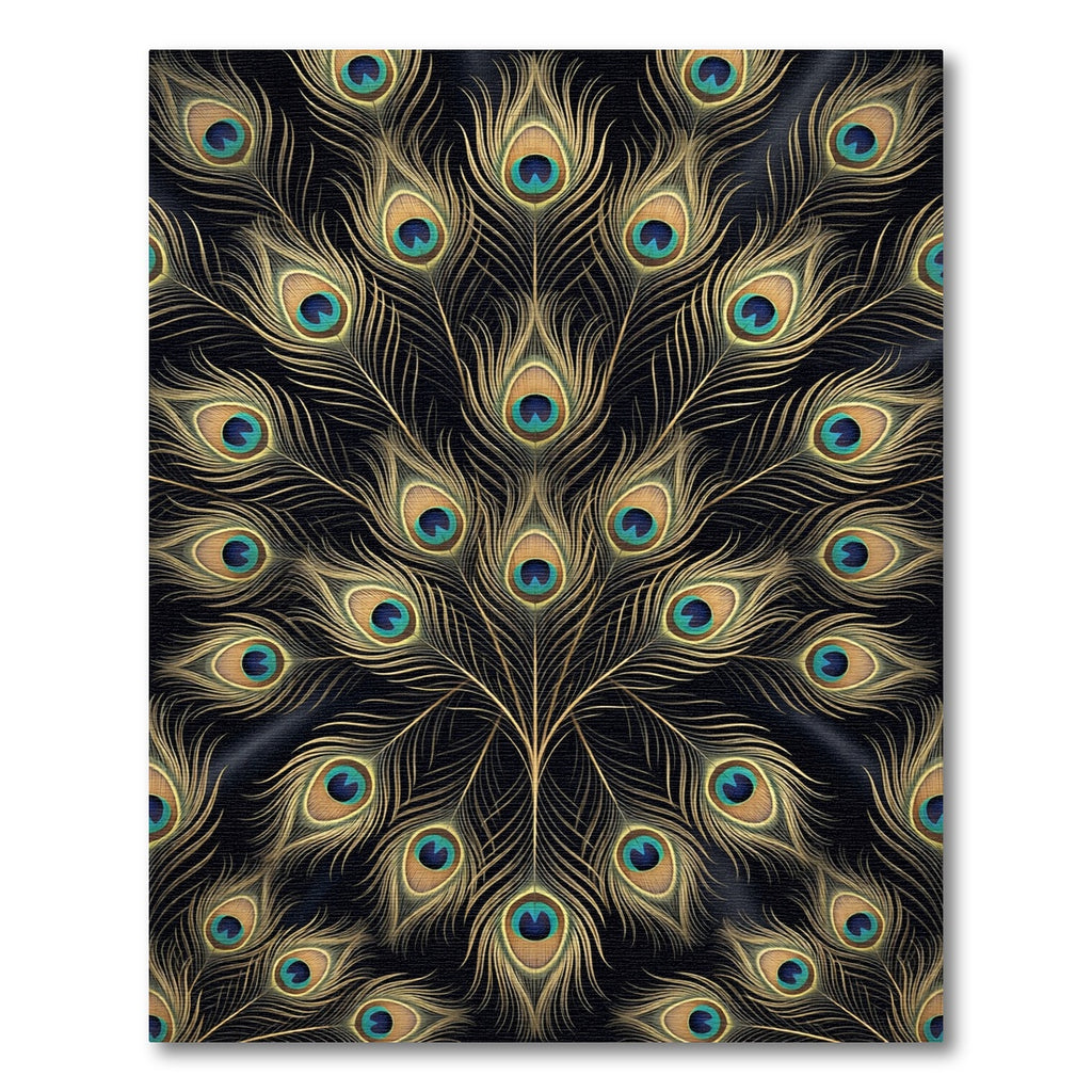 Elegant Golden Peacock Feather Luxury Rug