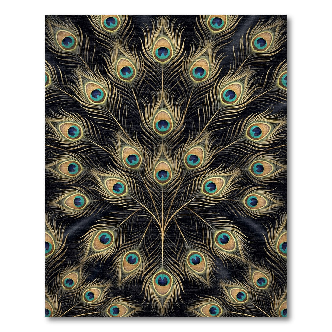 Elegant Golden Peacock Feather Luxury Rug