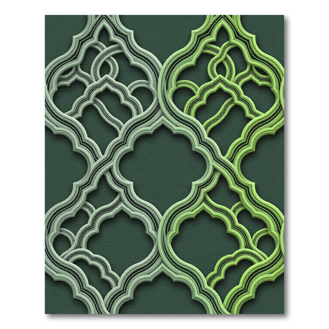 Intricate Green Arabesque Lattice Rug