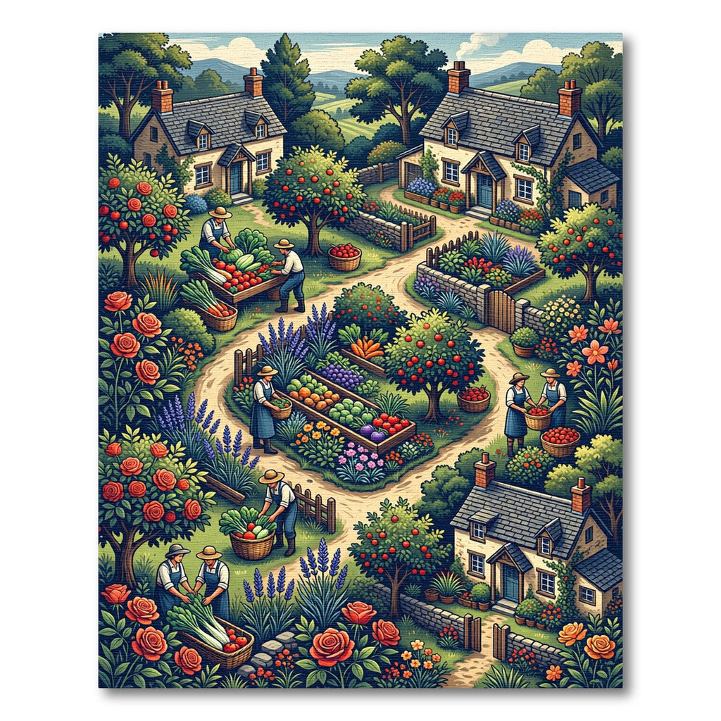 Enchanted Pastoral Orchard Garden Scene Rug