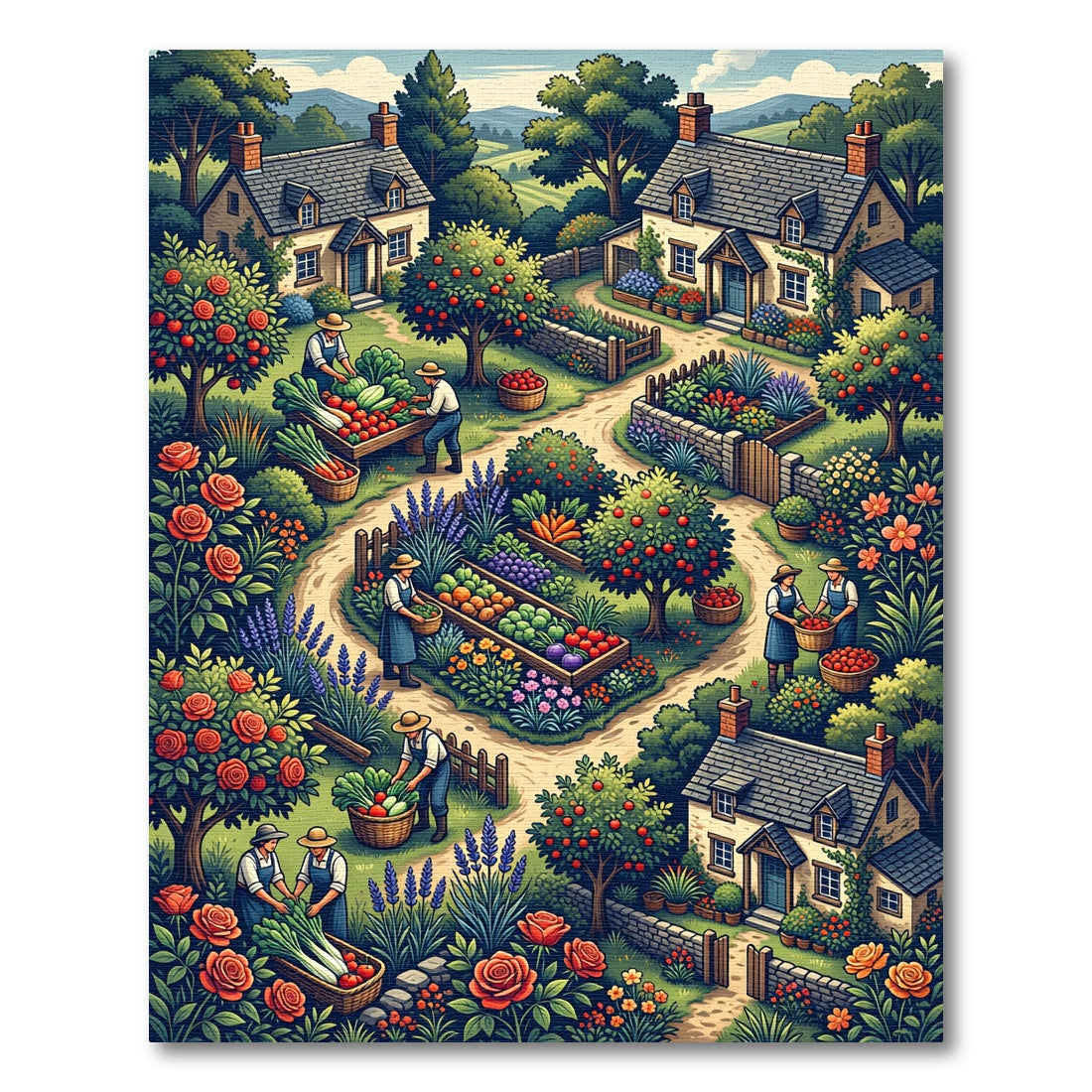 Enchanted Pastoral Orchard Garden Scene Rug