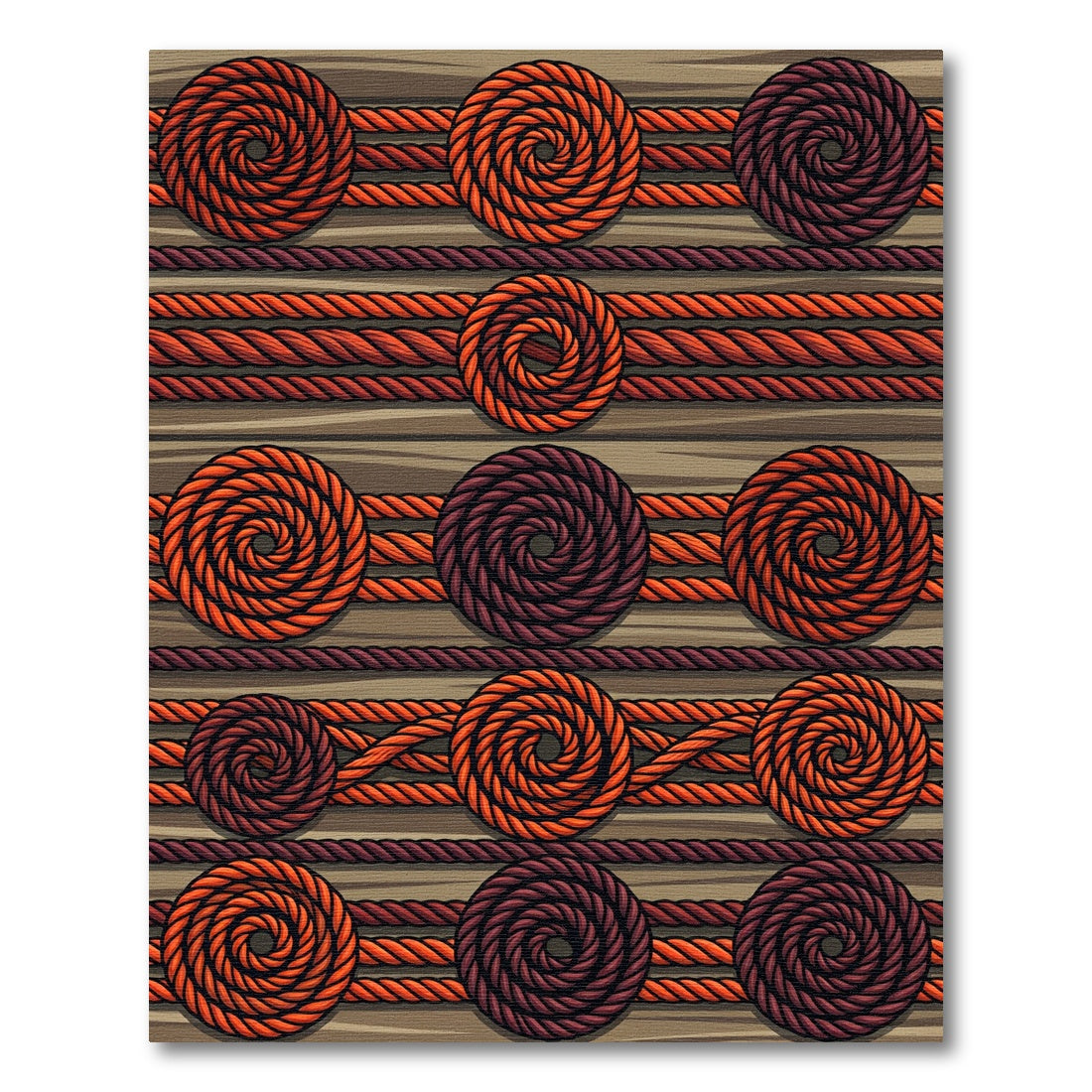 Orange Brown Spiral Rope Medallion Rug