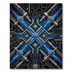 Cybernetic Circuitry Blue Metal Symmetry Rug