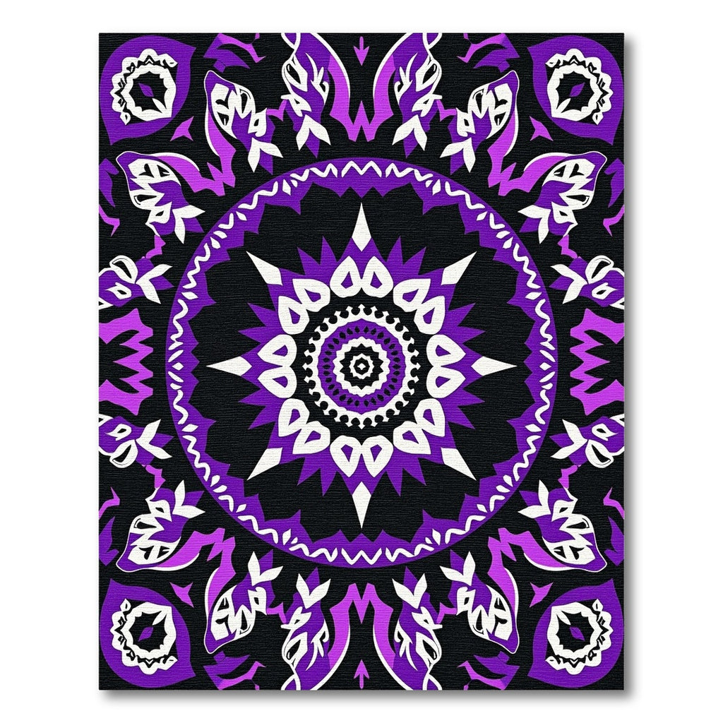 Vibrant Purple Black Medallion Mandala Rug