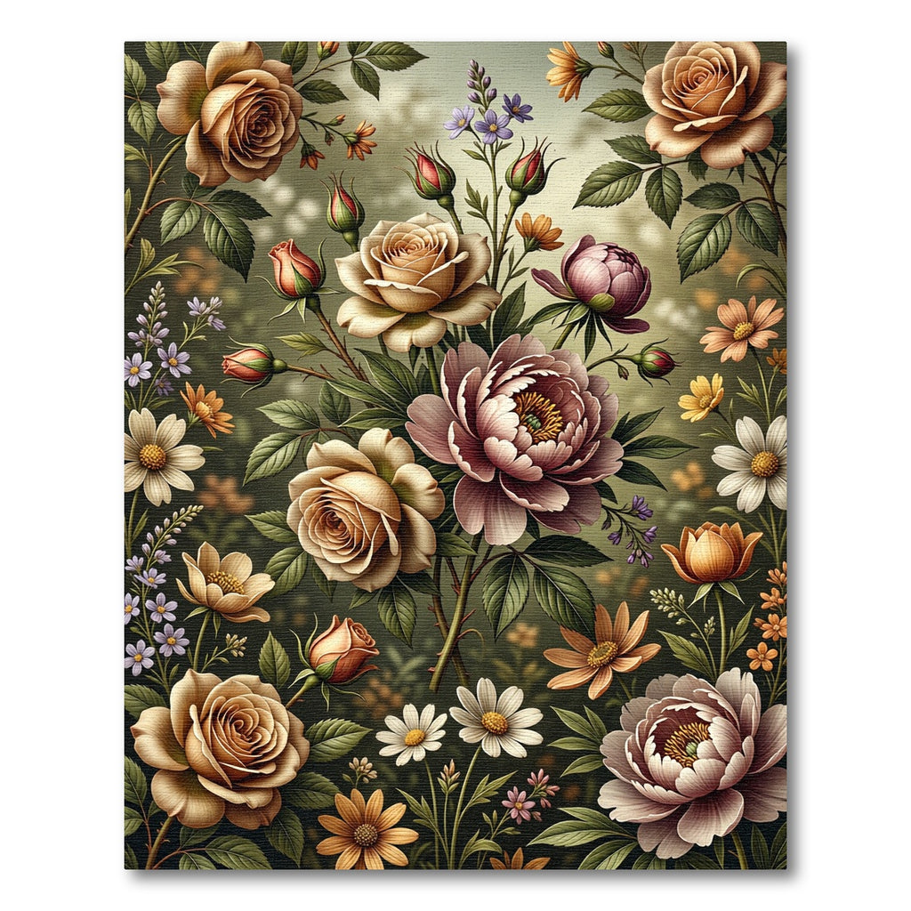 Vintage Romantic Rose Peony Bouquet Rug