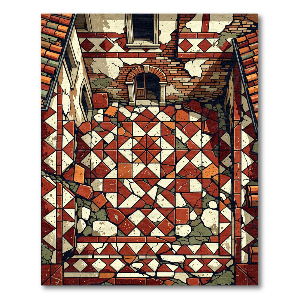 Terracotta Ancient Tiled Courtyard Rug