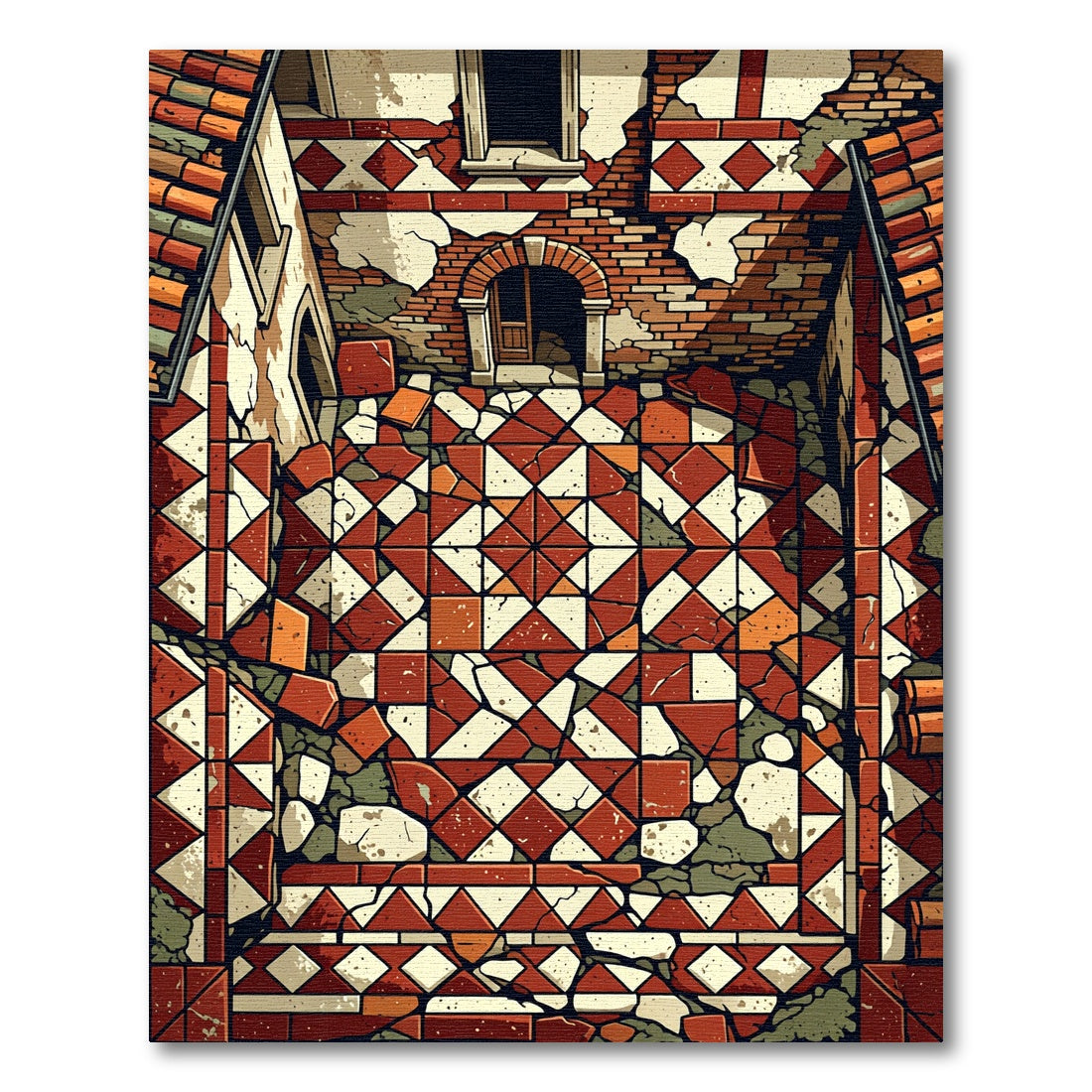 Terracotta Ancient Tiled Courtyard Rug