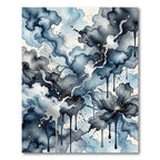 Indigo Gray Floral Ink Drip Rug