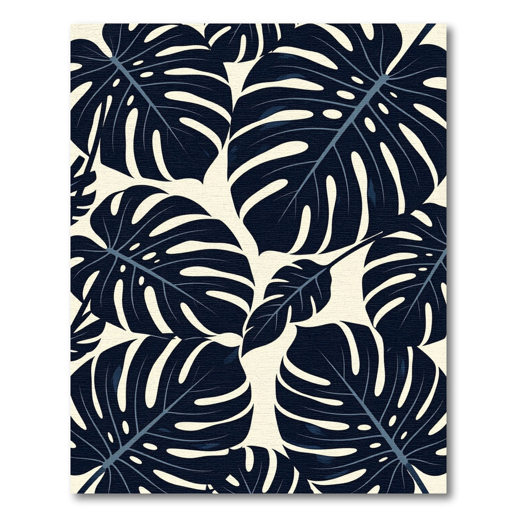 Deep Navy Monstera Tropical Leaves Rug