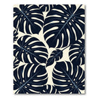 Deep Navy Monstera Tropical Leaves Rug