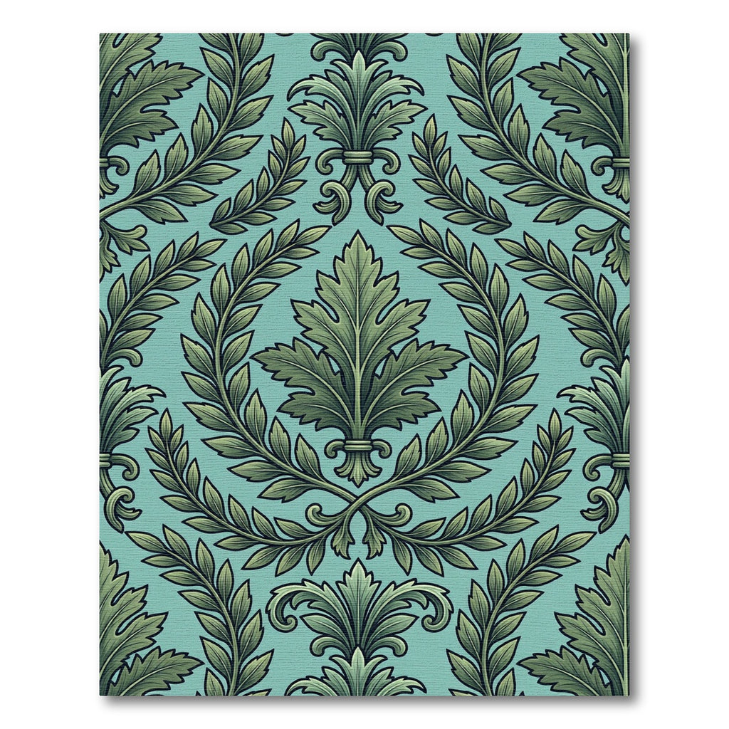 Green Laurel Fern Damask Rug